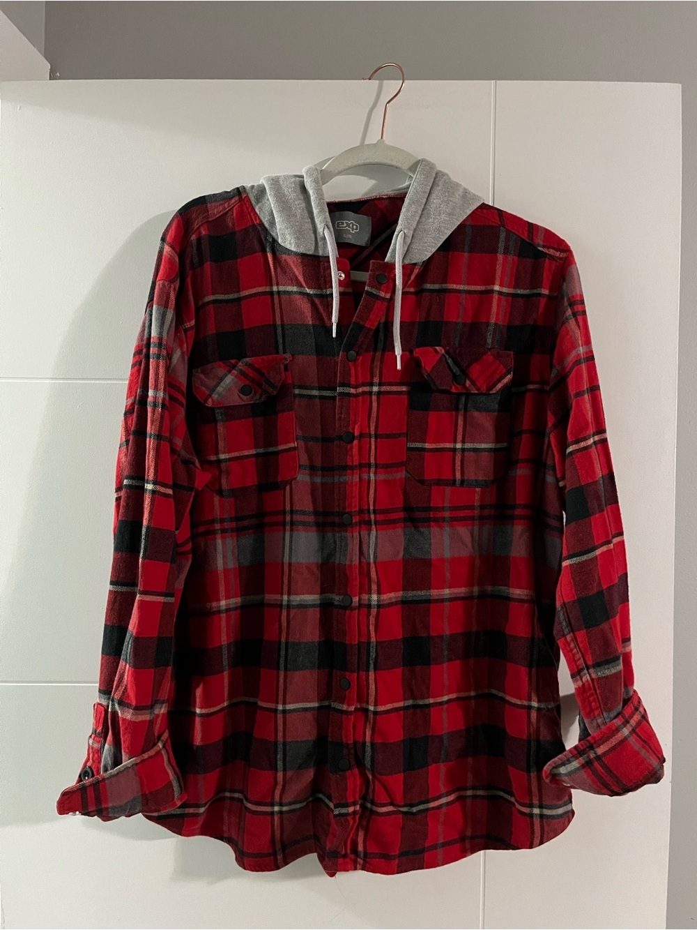 Red & Black Plaid Hooded Flannel Shirt